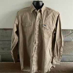 Wrangler Western Shirt Mens Pearl Snaps Long Sleeve Tan Size XLT (N1)